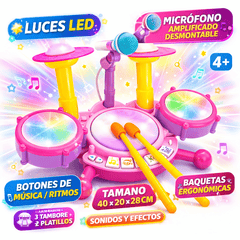Juguete Batería Musical Micrófono Luces Y Sonido Bebes Niñas Rosado - Lhua Store