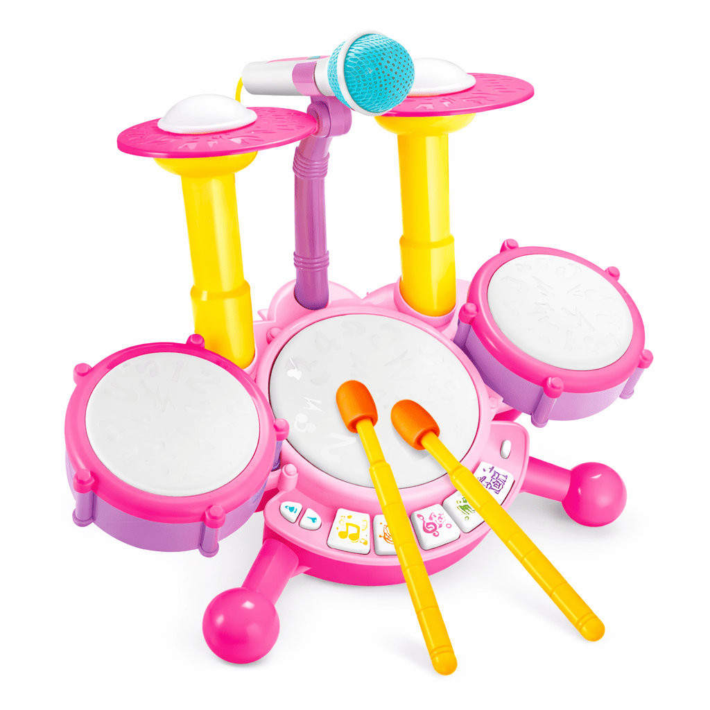 Juguete Batería Musical Micrófono Luces Y Sonido Bebes Niñas Rosado - Lhua Store