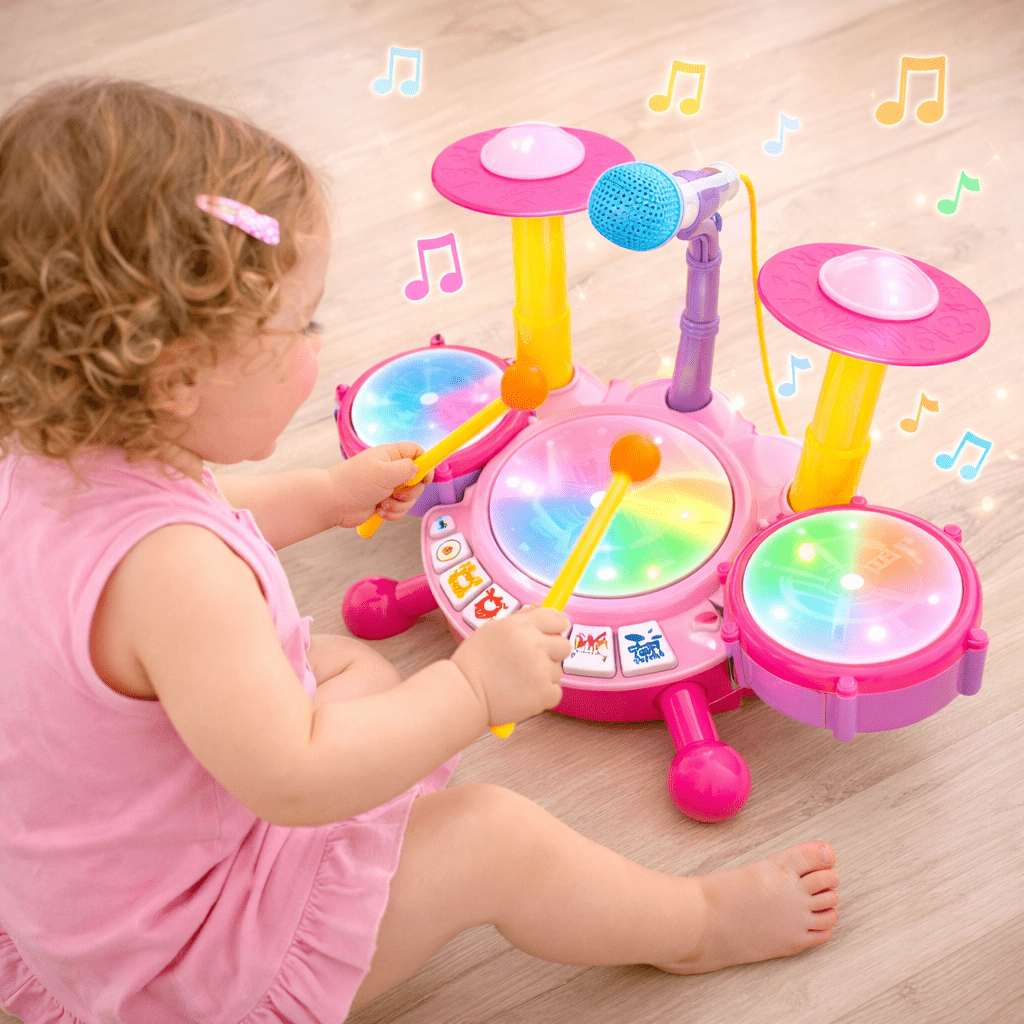 Juguete Batería Musical Micrófono Luces Y Sonido Bebes Niñas Rosado - Lhua Store