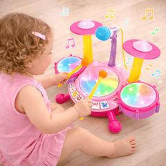 Juguete Batería Musical Micrófono Luces Y Sonido Bebes Niñas Rosado - Lhua Store