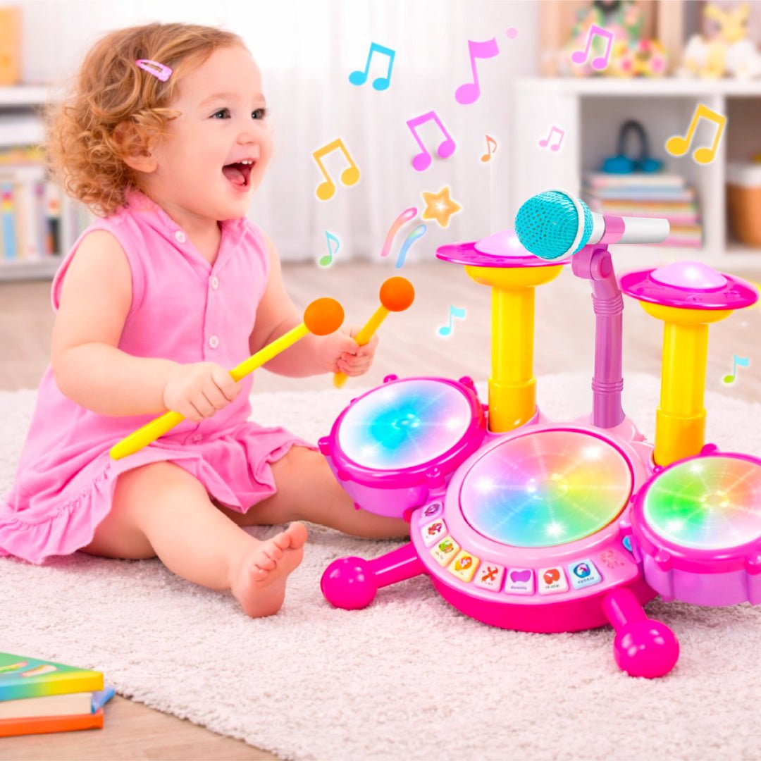 Juguete Batería Musical Micrófono Luces Y Sonido Bebes Niñas Rosado - Lhua Store