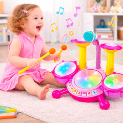 Juguete Batería Musical Micrófono Luces Y Sonido Bebes Niñas Rosado - Lhua Store