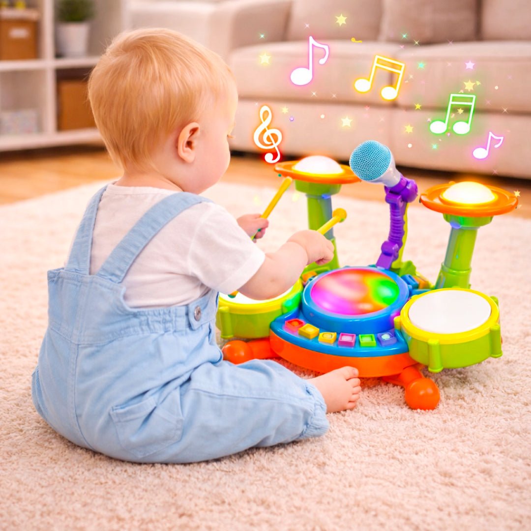 Juguete Batería Musical Micrófono Luces Y Sonido Bebes Niños Azul - Lhua Store