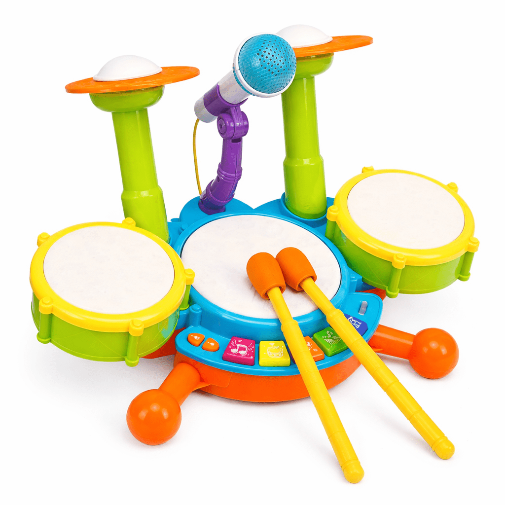 Juguete Batería Musical Micrófono Luces Y Sonido Bebes Niños Azul - Lhua Store