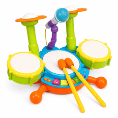 Juguete Batería Musical Micrófono Luces Y Sonido Bebes Niños Azul - Lhua Store