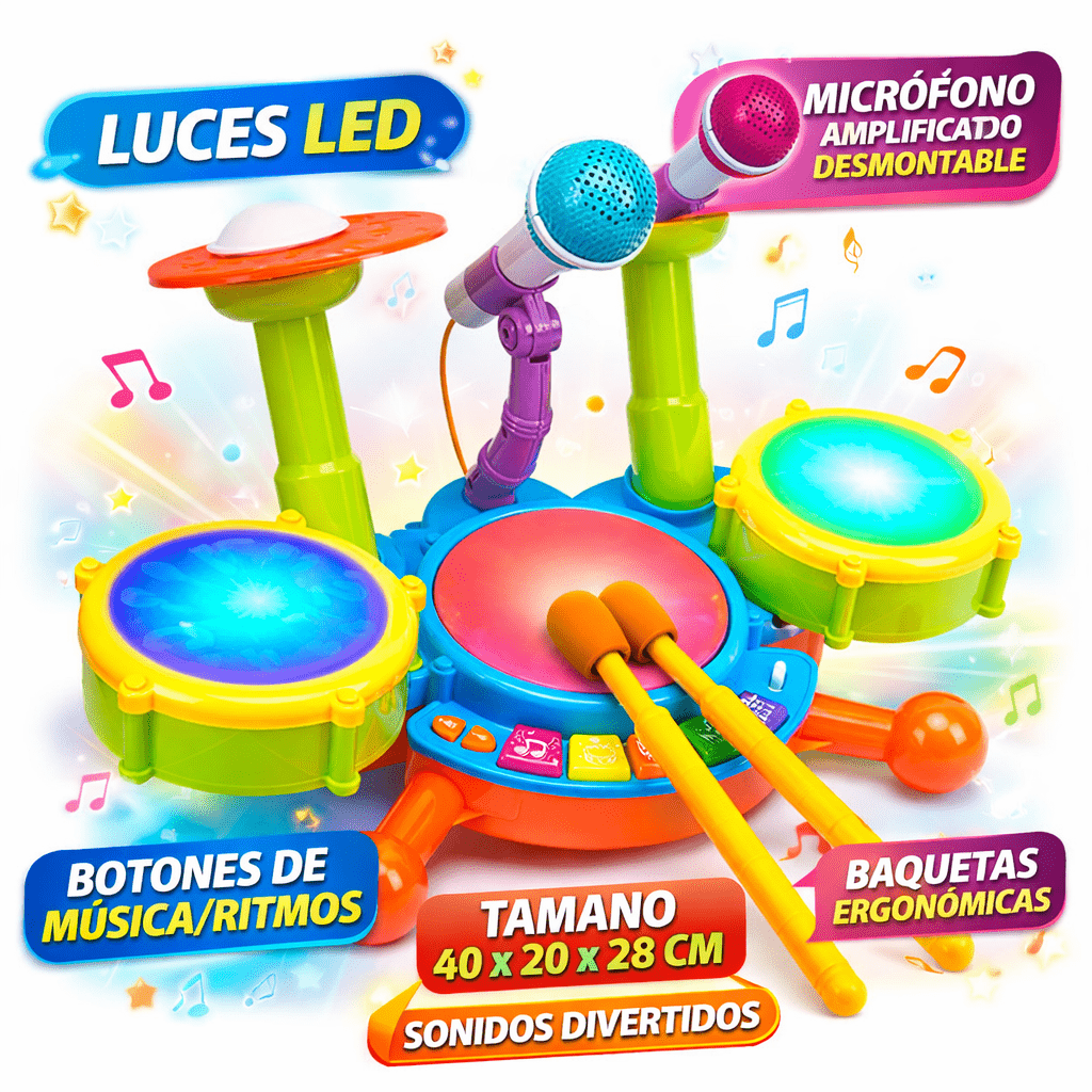 Juguete Batería Musical Micrófono Luces Y Sonido Bebes Niños Azul - Lhua Store