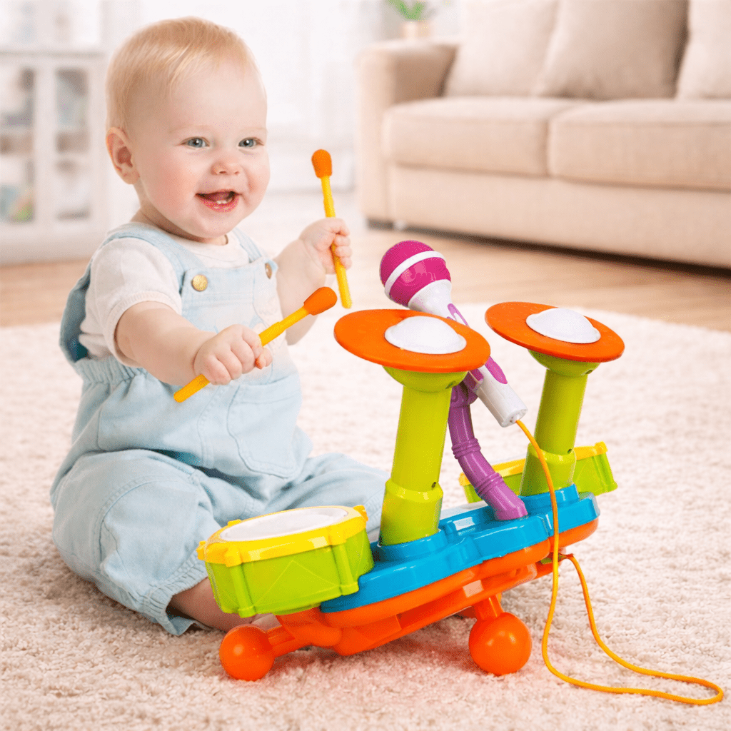 Juguete Batería Musical Micrófono Luces Y Sonido Bebes Niños Azul - Lhua Store