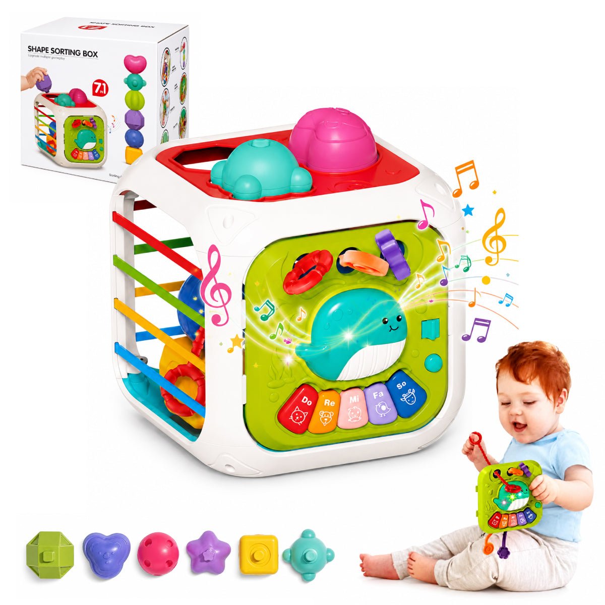 Juguete Cubo Didáctico Musical 7 en 1 Montesori Educativo Bebe - Lhua Store