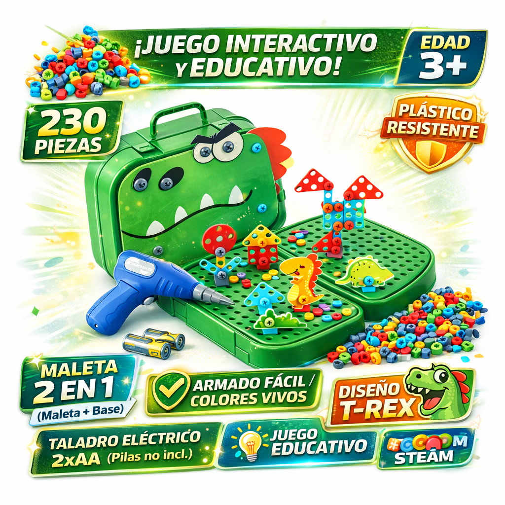 Kit Construcción Juguete Niños 230 Pcs Maletín Taladro Dino - Lhua Store