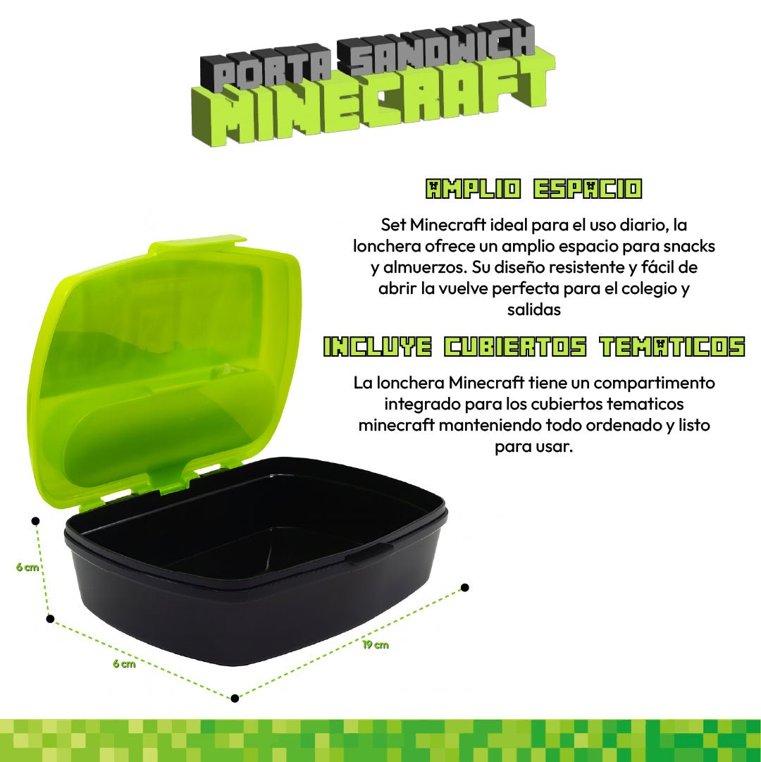 Lonchera Minecraft Porta Sandwich Con Cubiertos Original - Lhua Store