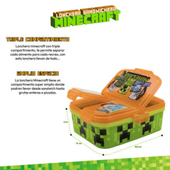 Lonchera Minecraft Triple Compartimiento Porta Sandwich Niños - Lhua Store