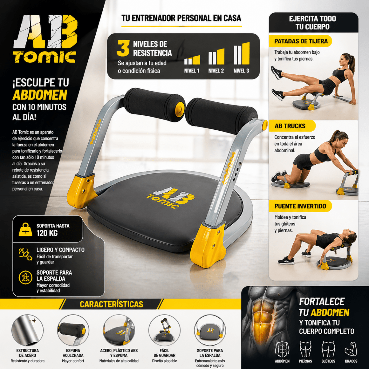 Maquina Ejercitador Abdomen Ab Tomic By Body Crunch - Lhua Store
