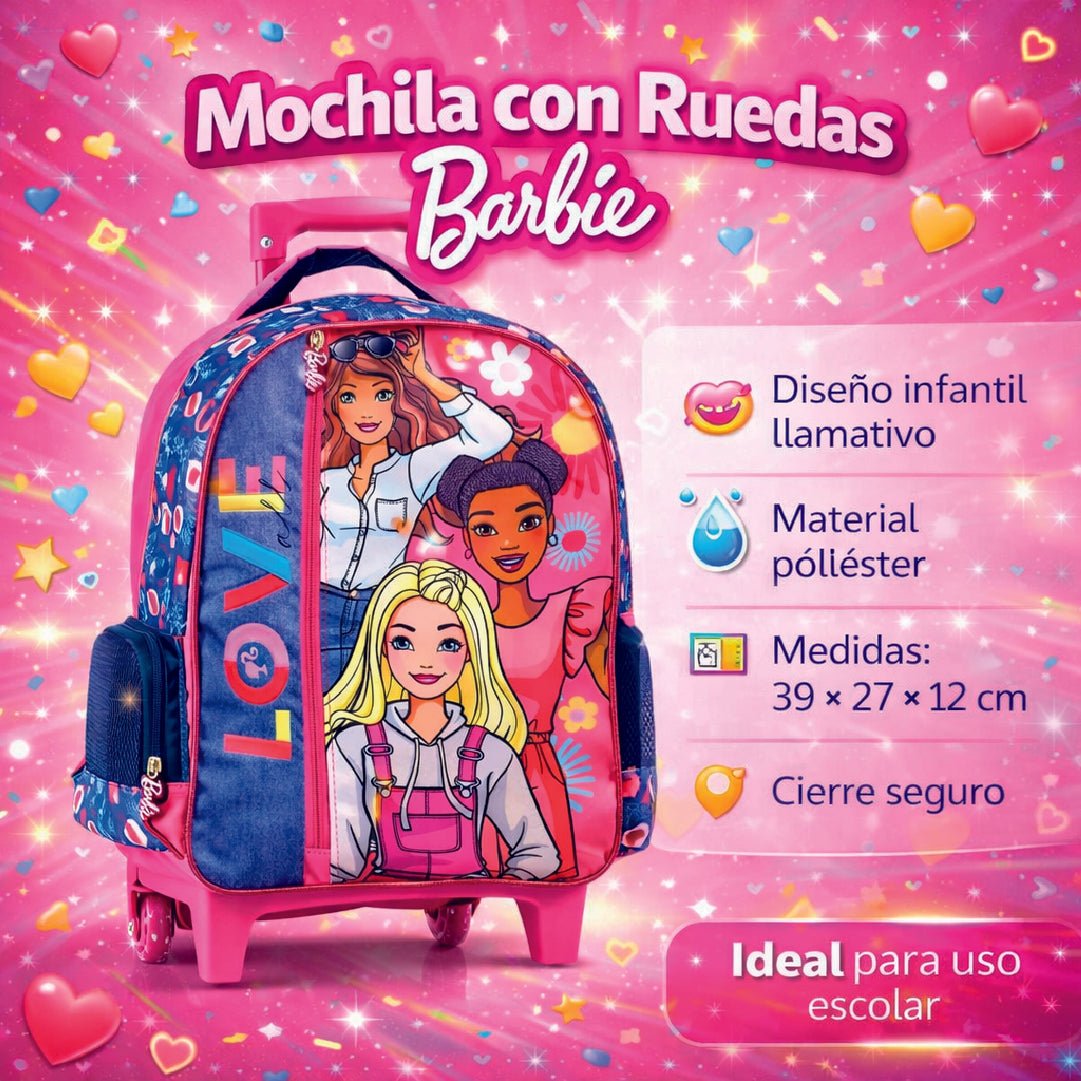 Mochila Barbie Con Ruedas Escolar Niña Original Infantil - Lhua Store