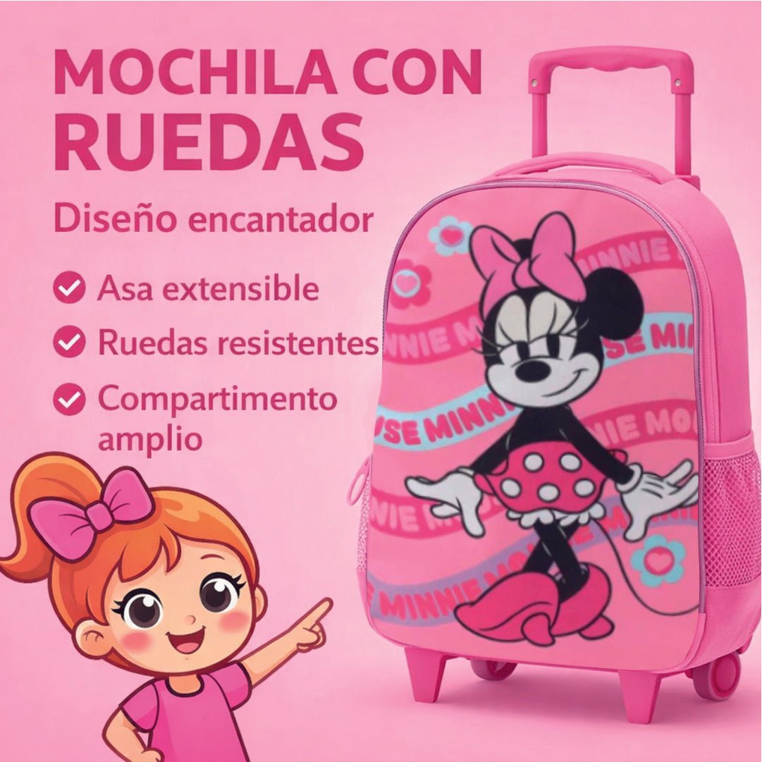 Mochila Escolar Minnie Con Ruedas Niñas Disney Original - Lhua Store