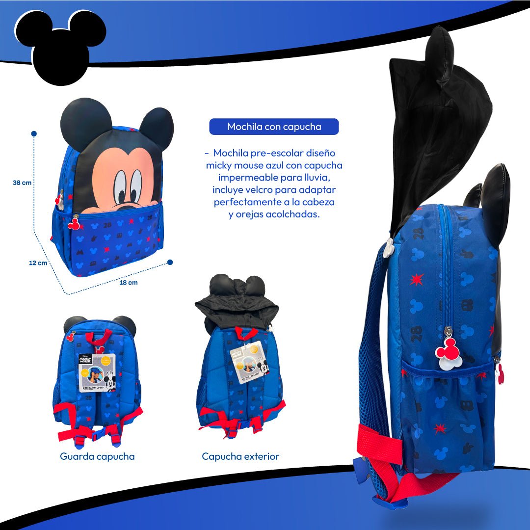 Mochila Infantil Mickey Mouse Disney 3d Con Capucha Niños - Lhua Store
