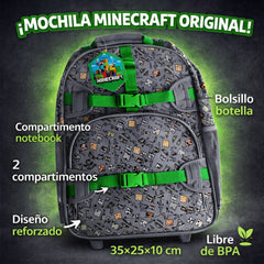 Mochila Minecraft Escolar Niños Original Gris - Lhua Store