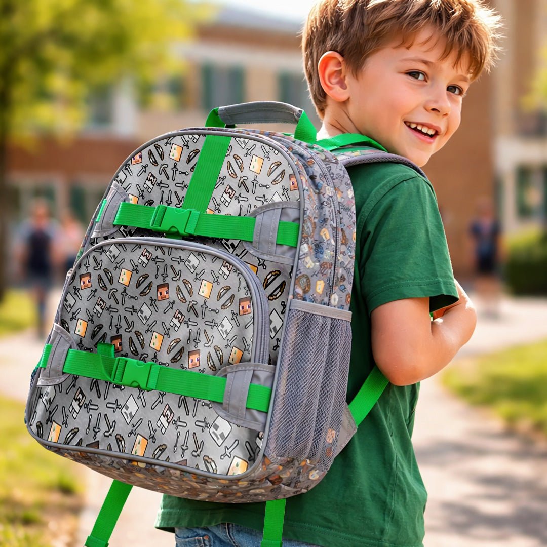 Mochila Minecraft Escolar Niños Original Gris - Lhua Store