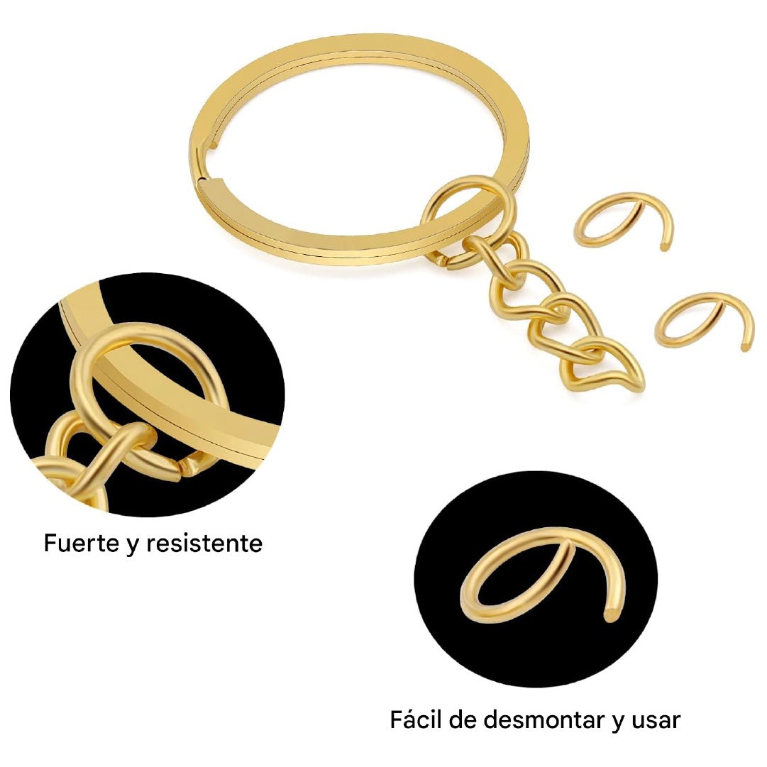 Pack 100 Argolla Llavero 25mm Dorado con Argolla Union Cadena - Lhua Store