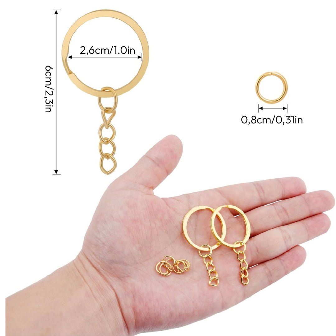 Pack 100 Argolla Llavero 30mm Dorado con Argolla Union Cadena - Lhua Store