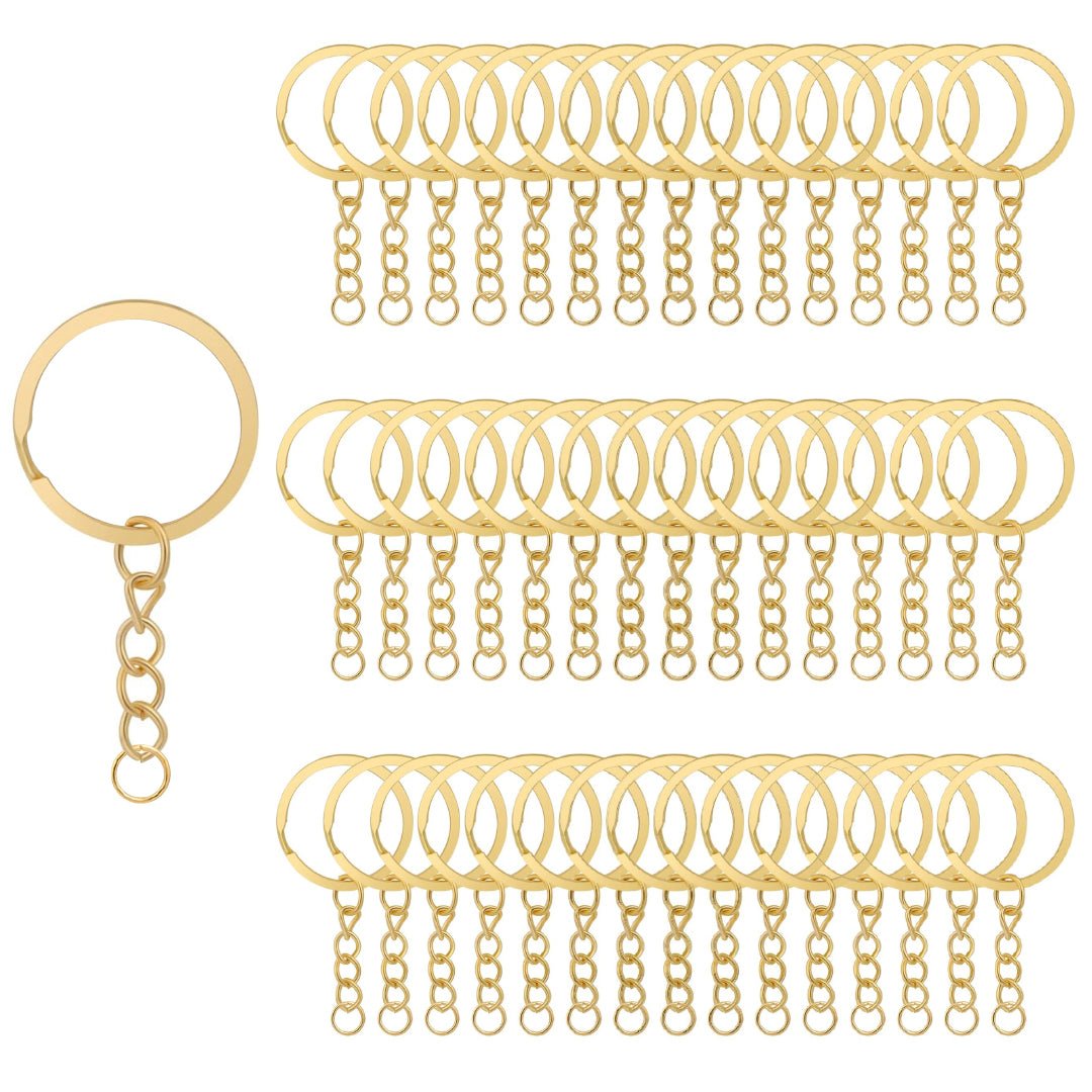 Pack 100 Argolla Llavero 30mm Dorado con Argolla Union Cadena - Lhua Store