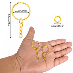 Pack 100 Argolla Llavero Dorado 25mm con Argolla Union Cadena - Lhua Store