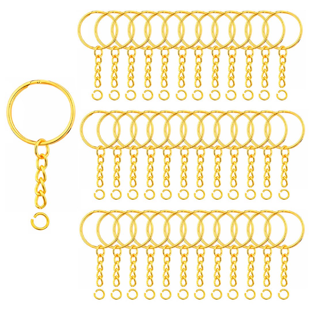 Pack 100 Argolla Llavero Dorado 25mm con Argolla Union Cadena - Lhua Store