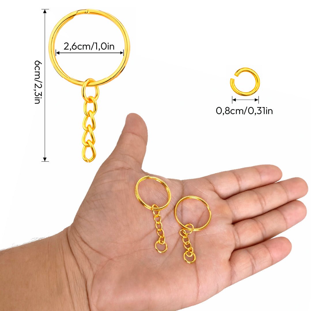 Pack 100 Argolla Llavero Dorado 30mm con Argolla Union Cadena - Lhua Store