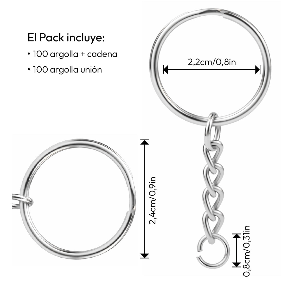 Pack 100 Argolla Para Llavero 24mm + Argolla De Unión Cadena - Lhua Store