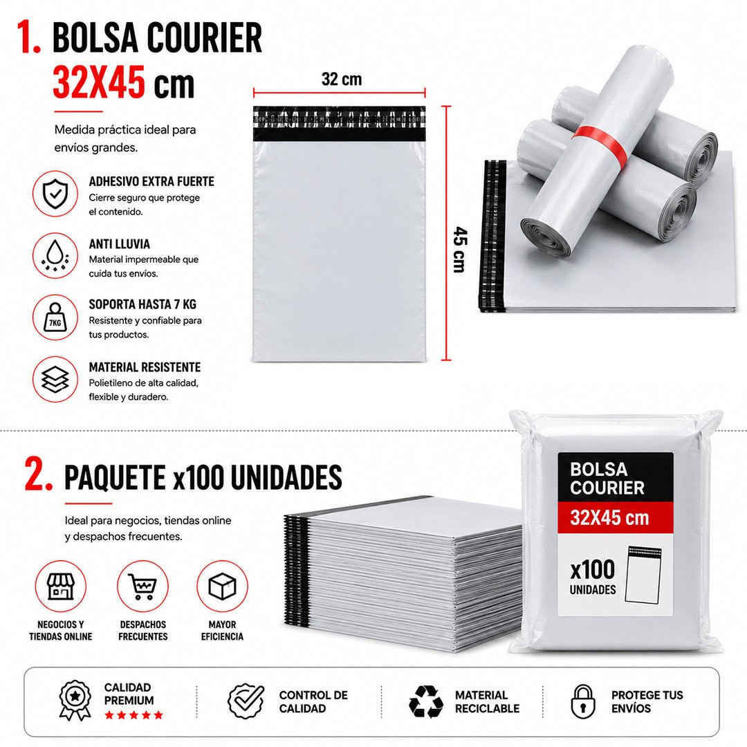 Pack 100 Bolsas Courier 32x45cm Sobre Plásticas Autoadhesivo - Lhua Store
