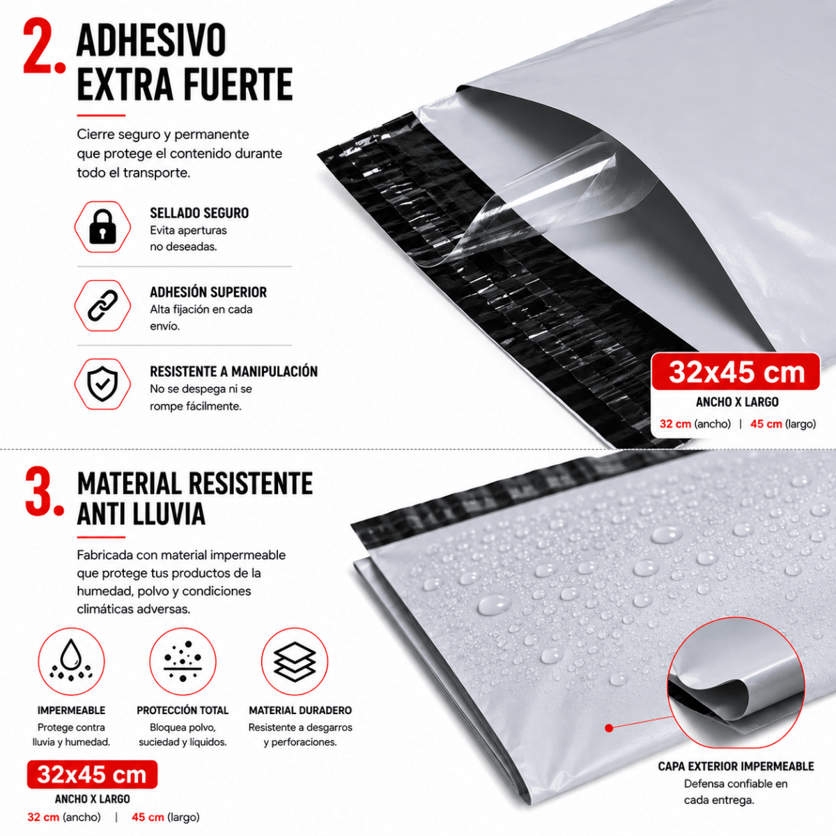 Pack 100 Bolsas Courier 32x45cm Sobre Plásticas Autoadhesivo - Lhua Store