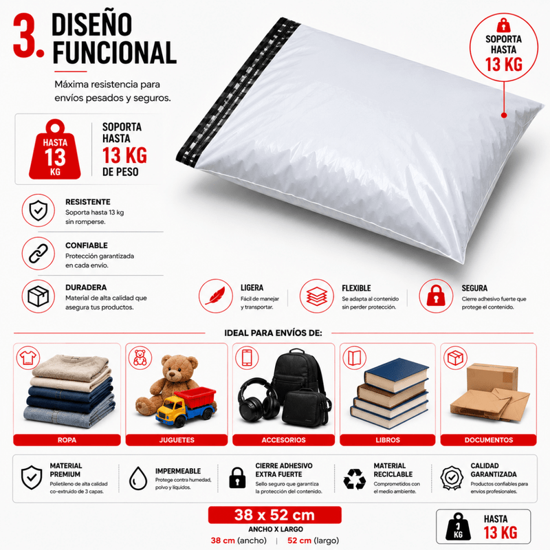 Pack 100 Bolsas Courier 38x52cm Sobre Plásticas Autoadhesivo - Lhua Store