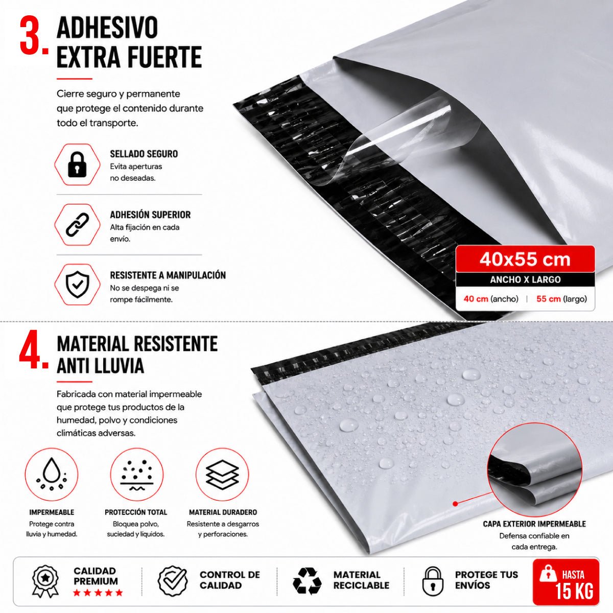 Pack 100 Bolsas Courier 40x55cm Sobre Plásticas Autoadhesivo - Lhua Store