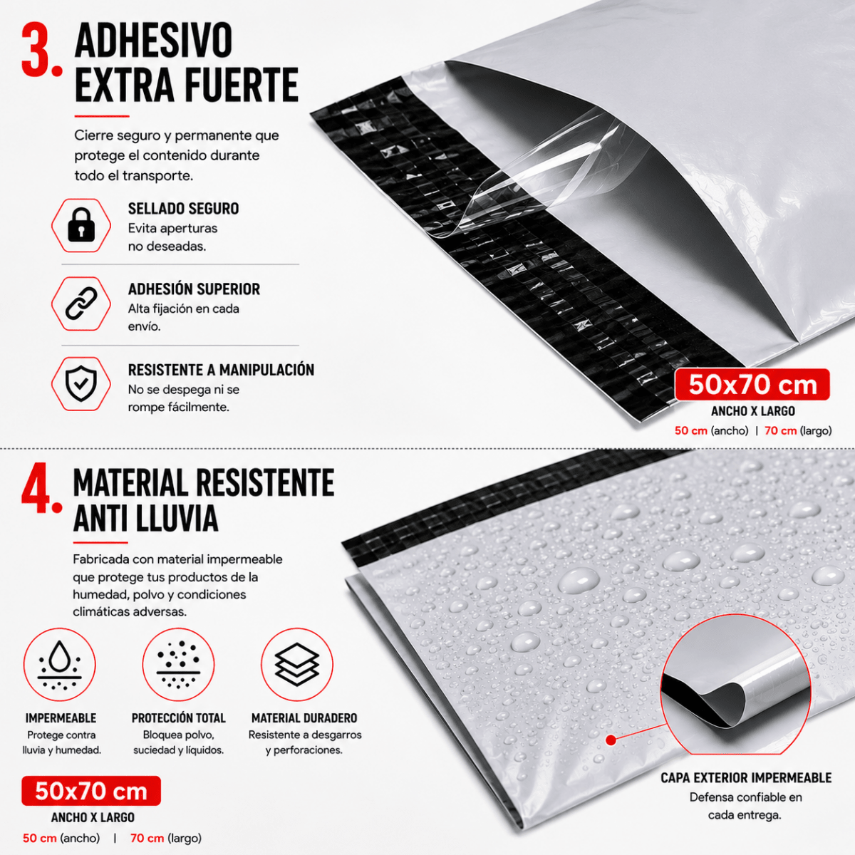 Pack 100 Sobre Bolsas Plásticas Courier Autoadhesivo 50x70cm - Lhua Store