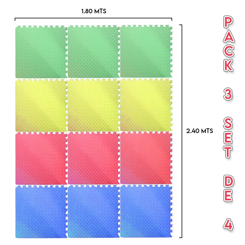 Pack 3 Alfombras Piso Goma Eva Liso Set 4 Cuadros 60x60cm Niño - Lhua Store