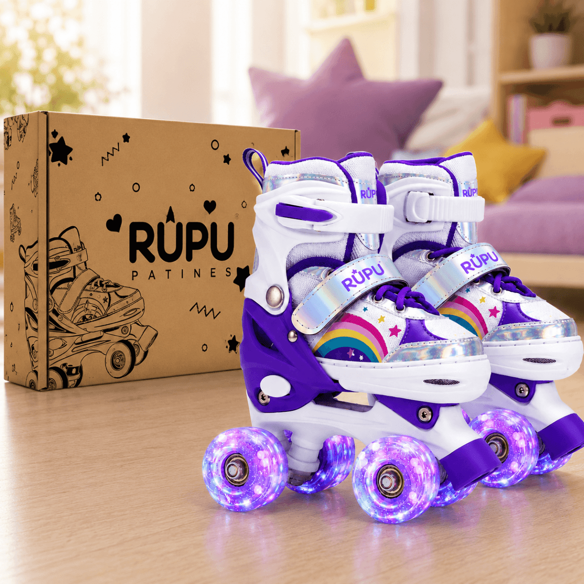 Patines 4 Ruedas Ajustable Arcoiris Para Niñas Morado - Lhua Store