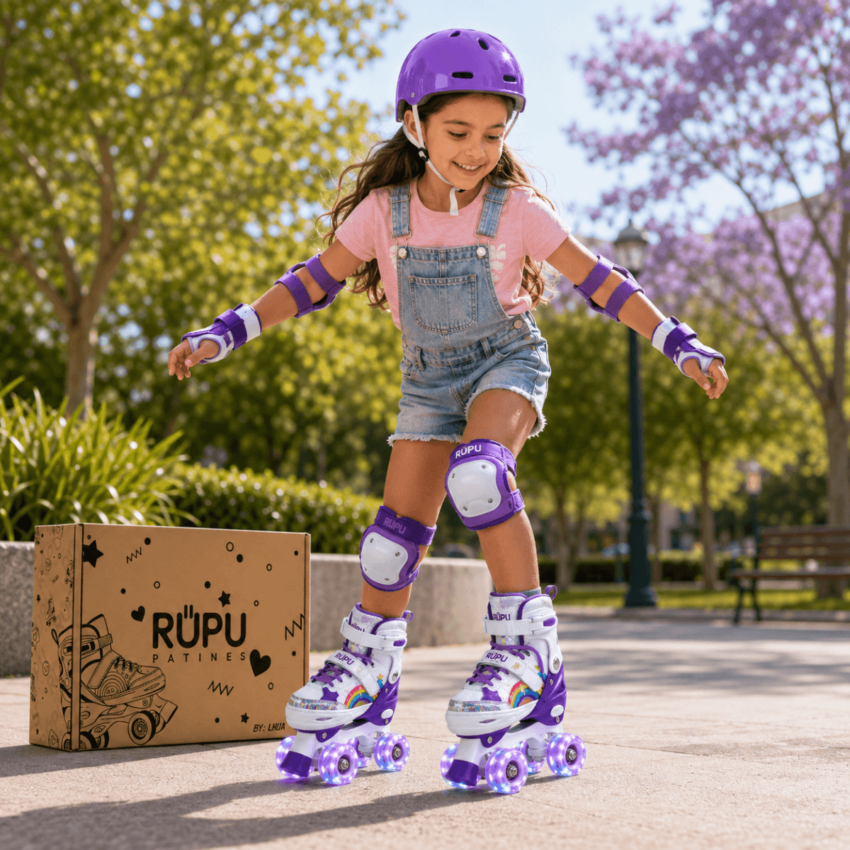 Patines 4 Ruedas Ajustable Arcoiris Para Niñas Morado - Lhua Store