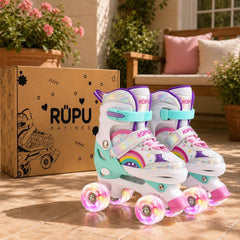 Patines 4 Ruedas Led Ajustable Niñas Arcoiris Turquesa - Lhua Store