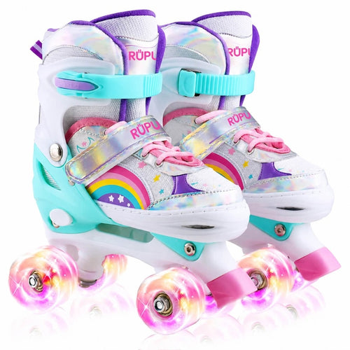 Patines 4 Ruedas Led Ajustable Niñas Arcoiris Turquesa