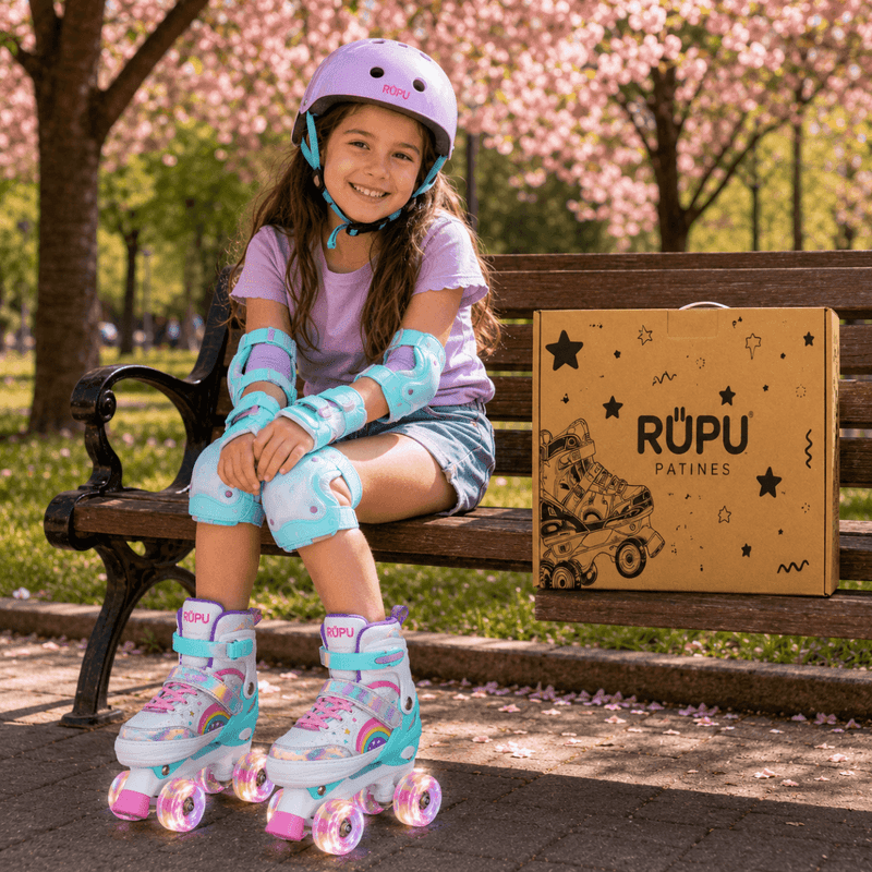 Patines 4 Ruedas Led Ajustable Niñas Arcoiris Turquesa - Lhua Store