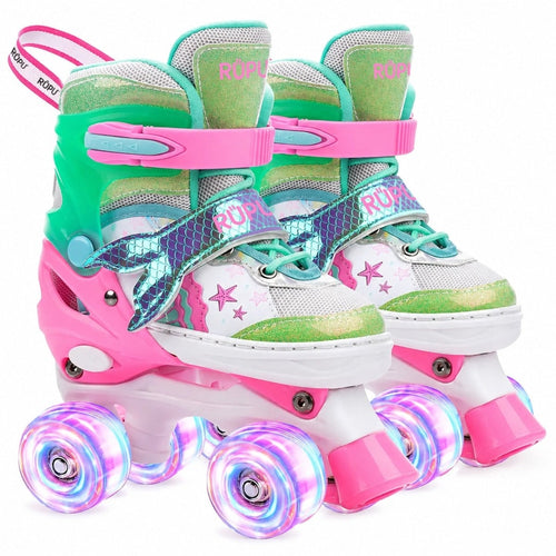 Patines 4 Ruedas Led Rupu Niñas Ajustable Sirena Aquagreen