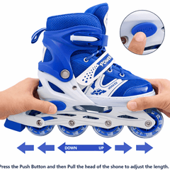 Patines En Linea Ajustables Roller Azul Rueda Led Niños - Lhua Store