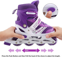 Patines En Linea Ajustables Roller Morado Rueda Led Niñas - Lhua Store
