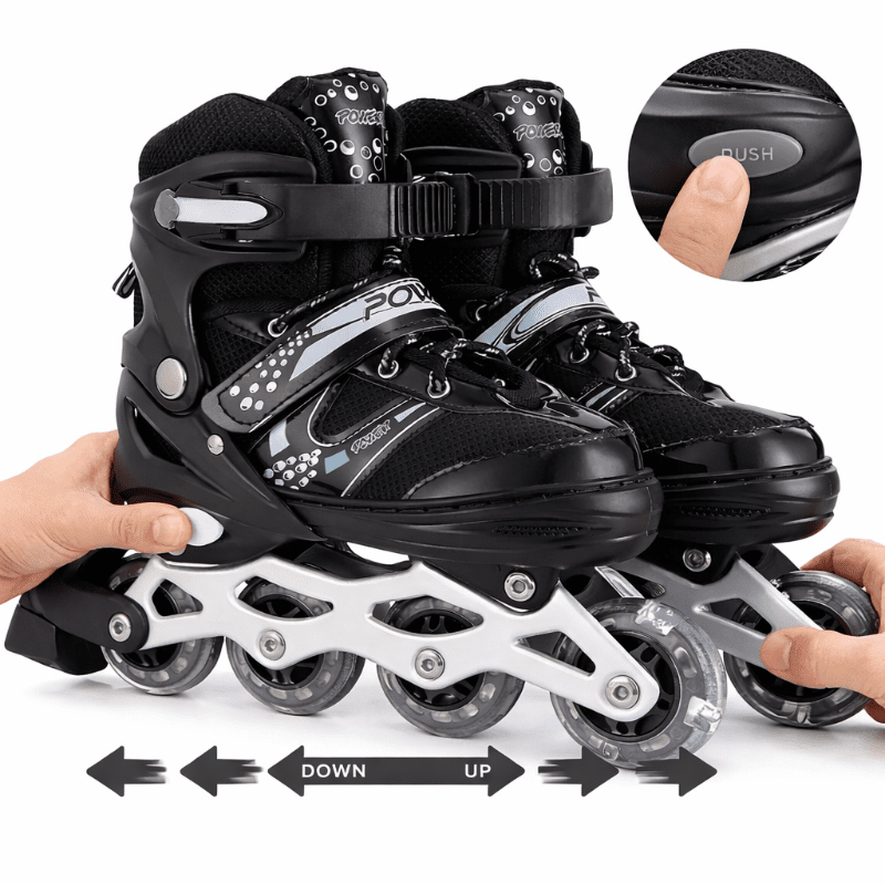 Patines En Linea Ajustables Roller Negro Rueda Led Niños - Lhua Store