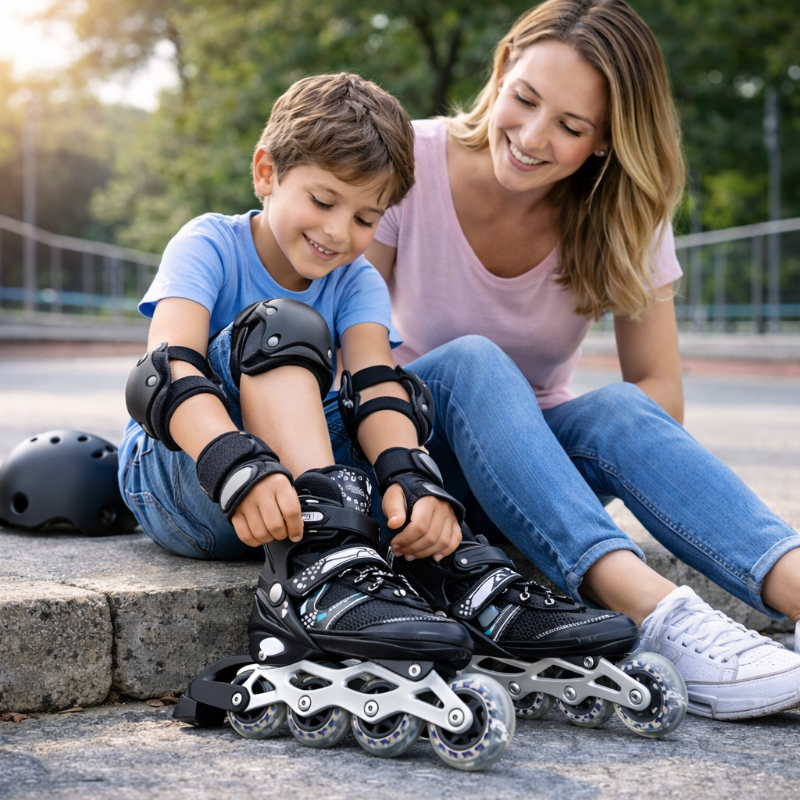 Patines En Linea Ajustables Roller Negro Rueda Led Niños - Lhua Store