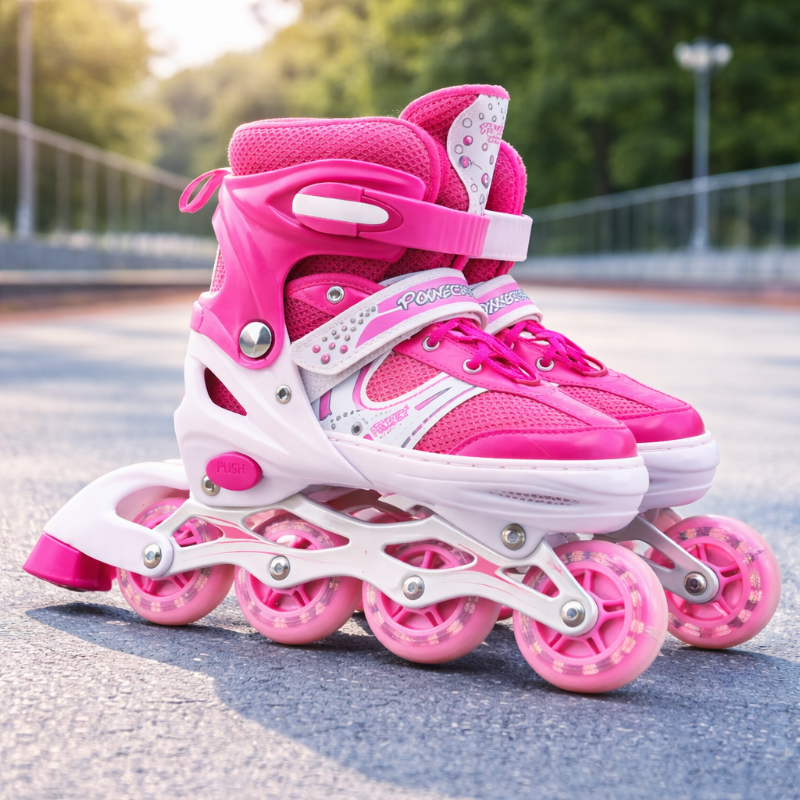 Patines En Linea Ajustables Roller Rosado Rueda Led Niñas - Lhua Store