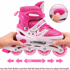 Patines En Linea Ajustables Roller Rosado Rueda Led Niñas - Lhua Store