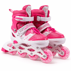 Patines En Linea Ajustables Roller Rosado Rueda Led Niñas - Lhua Store