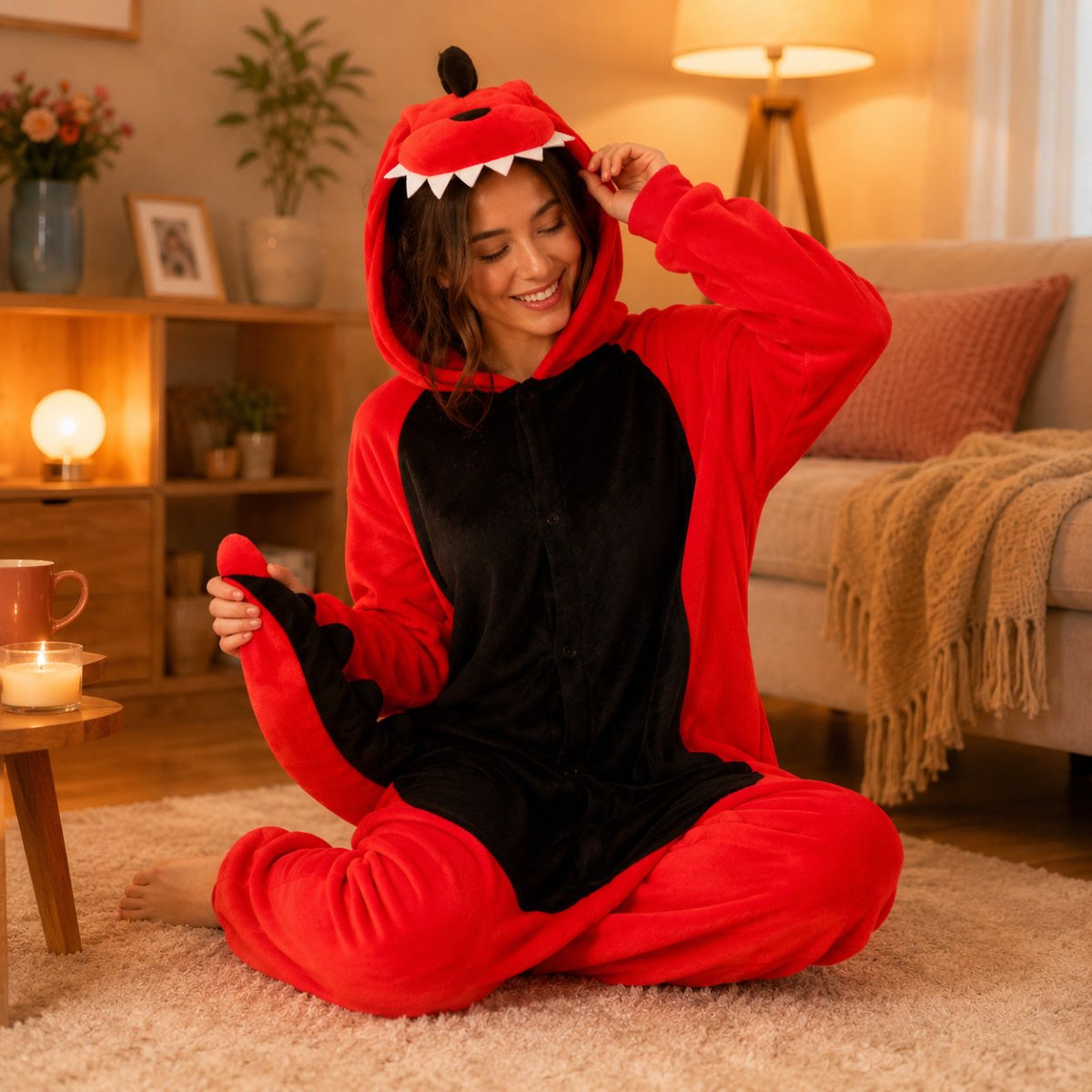 Pijama Dinosaurio Rojo Enterizo Kigurumi Adulto - Lhua Store