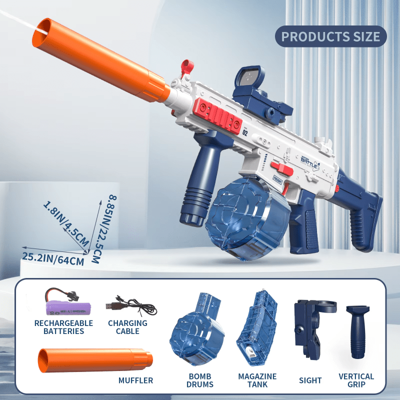 Pistola Agua Eléctrica Uzi Azul Juguete Recargable Niños Verano - Lhua Store
