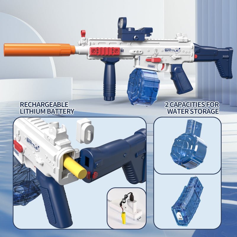 Pistola Agua Eléctrica Uzi Azul Juguete Recargable Niños Verano - Lhua Store